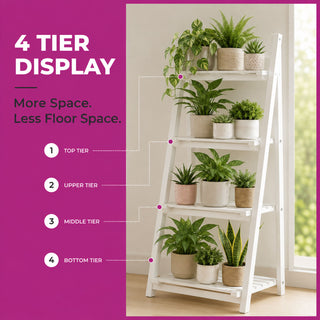 Neo White 4 Tier Wooden Foldable Plant Stand