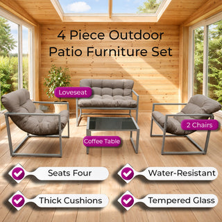 Neo Grey 4 Piece Outdoor Metal Patio Garden Furniture Set