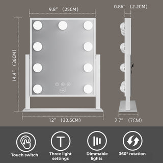 Neo Hollywood Vanity Touch Mirror with 9 LED Bulbs