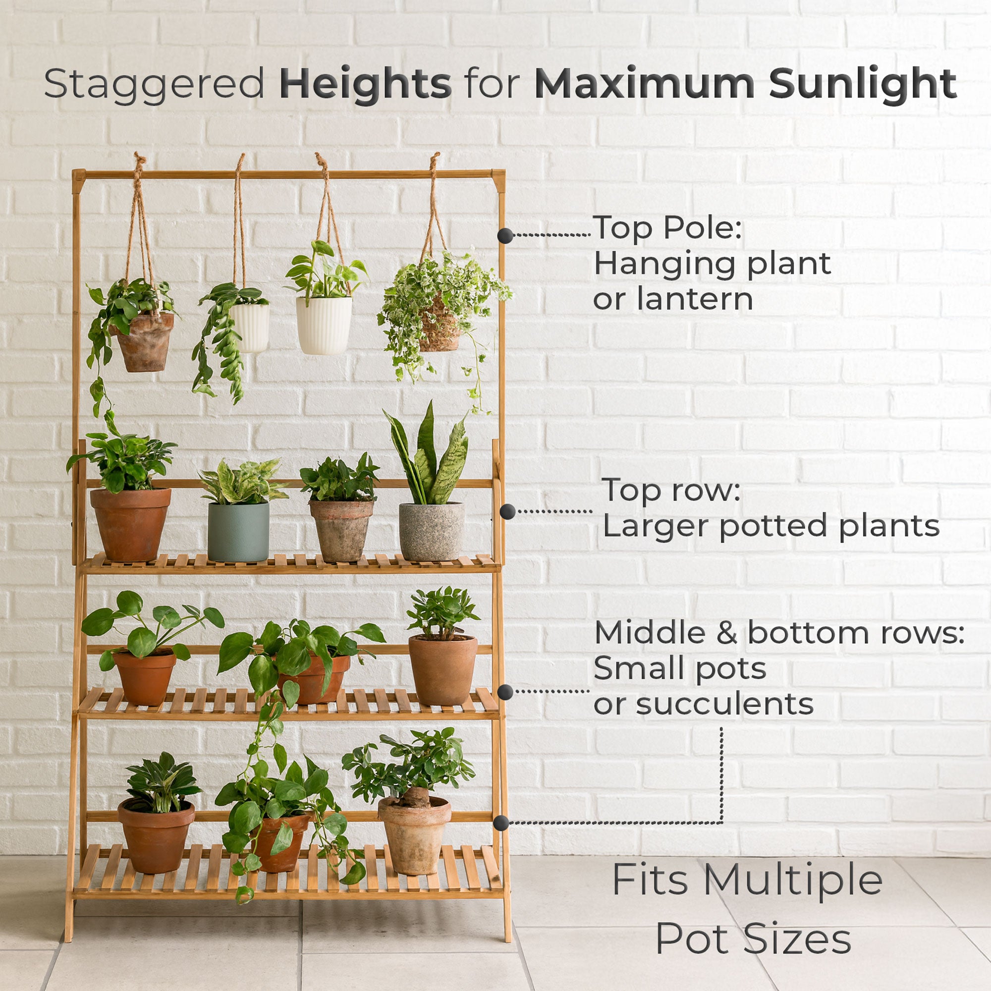 hanging bamboo planter pots Neo 3‑Tier Foldable Bamboo Plant Stand with Hanging Hook – Neo Direct