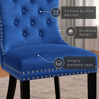 Neo Set of 2 Midnight Blue Studded Velvet Dining Chairs