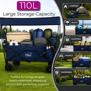Neo Folding Wagon Canopy Garden Cart 110L 120kg - Navy