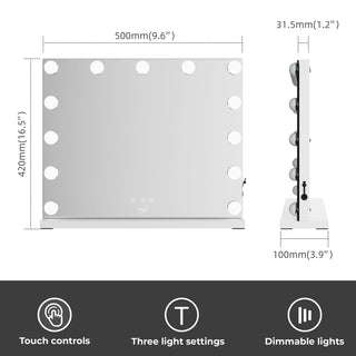 Neo Hollywood Vanity Touch Wall Mounted and Freestanding Mirror with 13 LED Bulbs