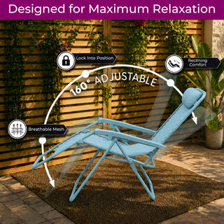 Neo Sky Blue Zero Gravity Recliner Garden Sun Loungers Set Of Two