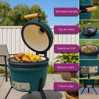 Neo Teal Blue Kamado 13" Ceramic Mini BBQ Grill