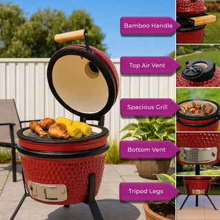 Neo Red Cinnabar Red Kamado 13" Ceramic Mini BBQ Grill