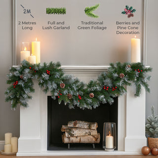 Neo 2m Artificial Green Christmas Garland Lush Evergreen Holiday Decoration Reusable Festive Wreath Trim for Mantel, Staircase & Outdoor Use