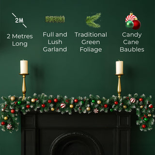 Neo 2m Candy Cane Baubles Garland Festive Foliage Garland Wreath PVC Christmas Decoration