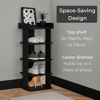 Neo Black Multi-Layer Wooden Shoe Rack Durable Storage Organiser Boots Sneakers Heels Space Saving Entryway Shelf