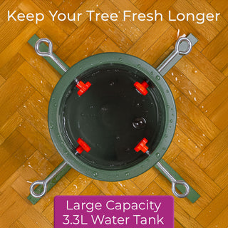 Neo Green and Red Christmas Tree Stand for Real Trees up to 8ft Extra Large Heavy Duty Metal Base with 4 Screws 3.3L Water Reservoir Tank Secure Stylish Festive Stable Design