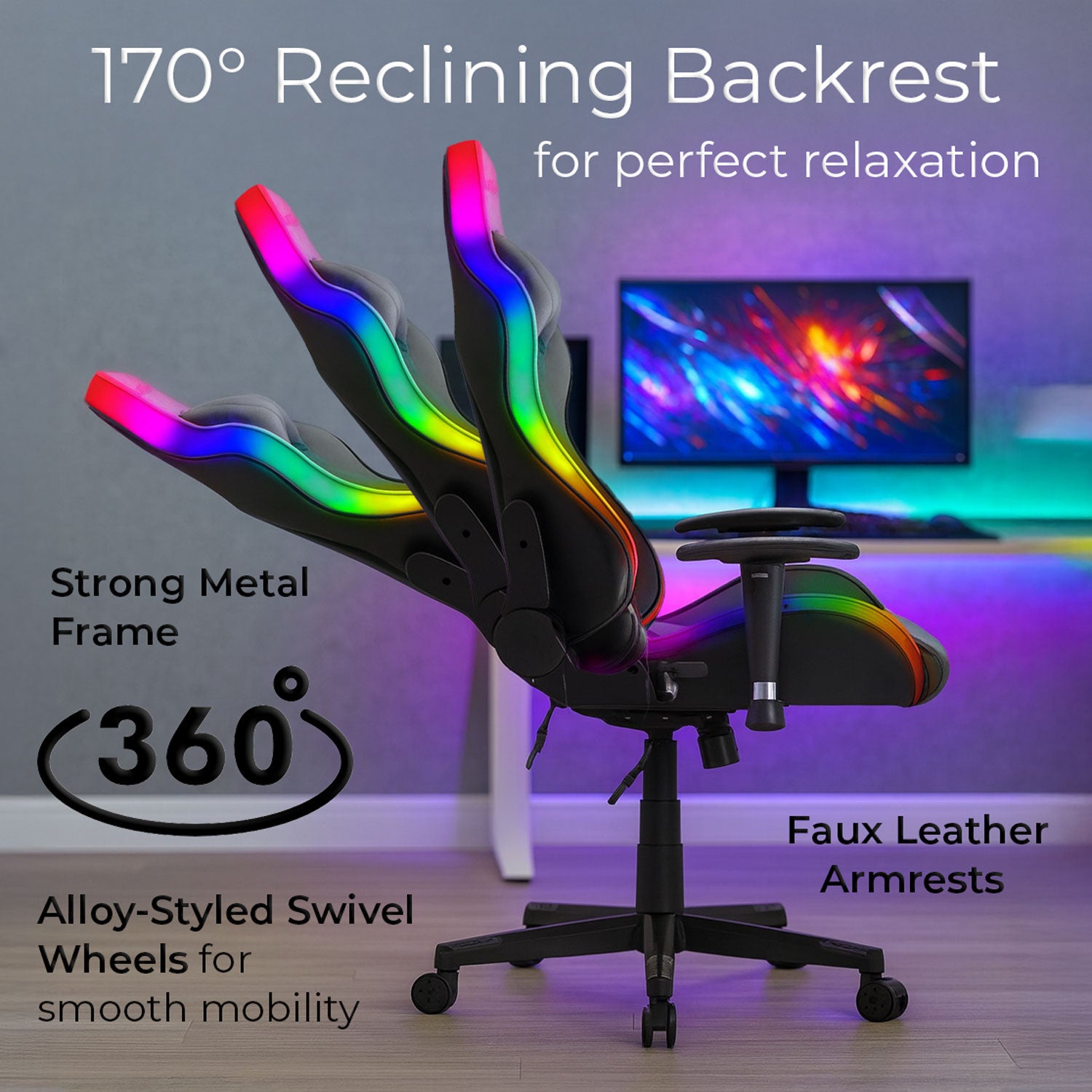 Neo Gaming Chair Black Leather with LED Lights – Neo Direct