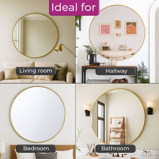 Neo 80cm Gold Round Metal Frame Wall Mirror Float Glass  HD Reflection Anti-Rust Moisture-Proof Wall Mounted Bathroom Bedroom Hallway Living Room Vanity