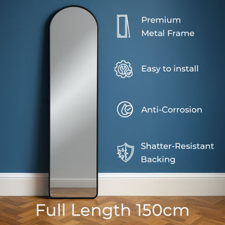 Neo Black Full Length Mirror 40x150cm with Metal Frame HD Dressing Wall Mounted Free Standing Floor for Bedroom Hallway Living Room Wardrobe