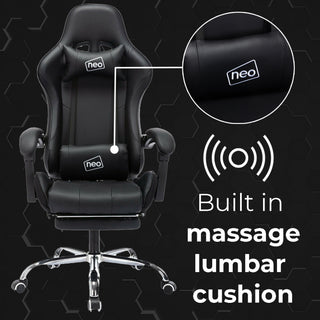 Neo Draco Black Leather PC Gaming Chair with Massage Function &amp; Footrest