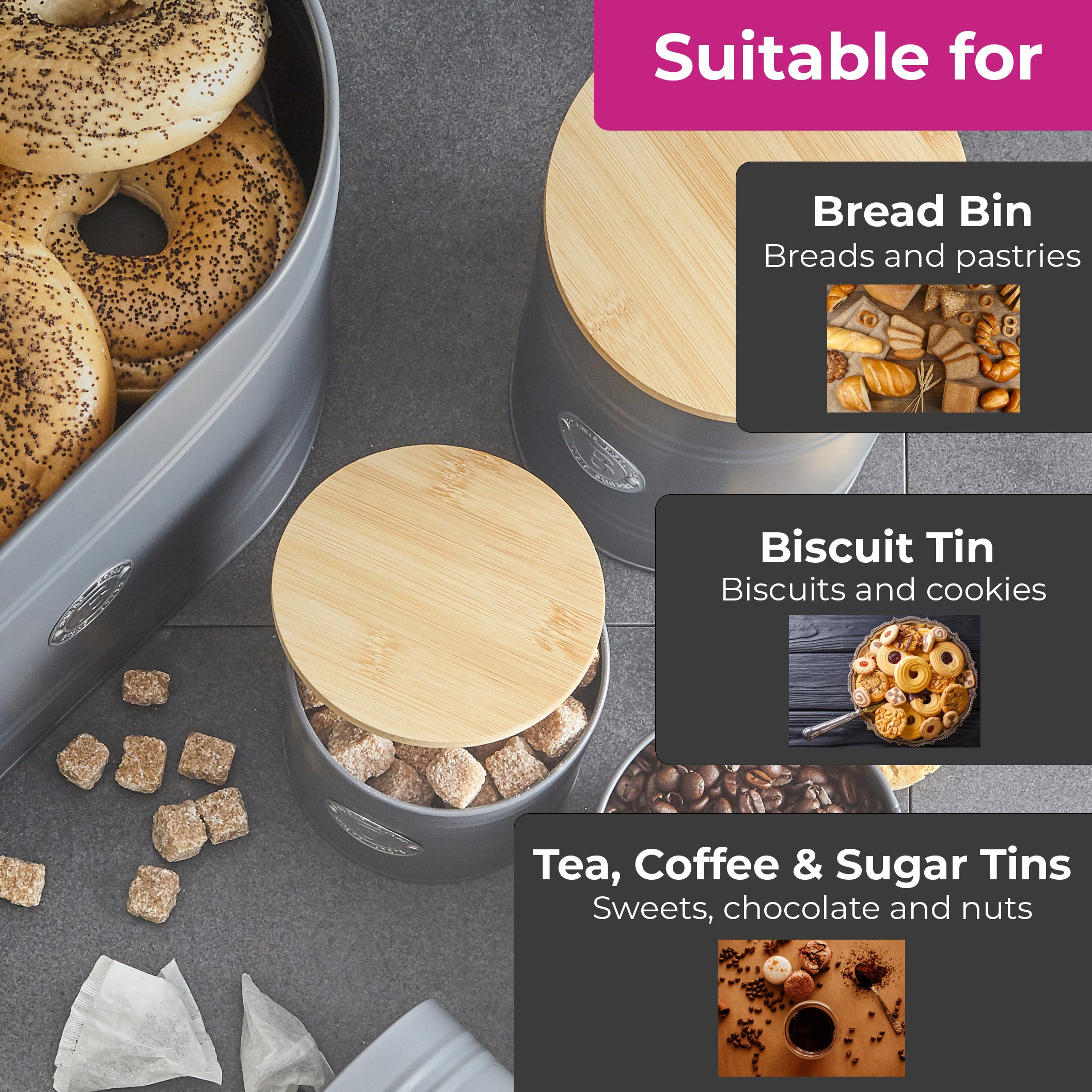 Neo Grey Scandi Piece Kitchen Canister Set – Neo Direct