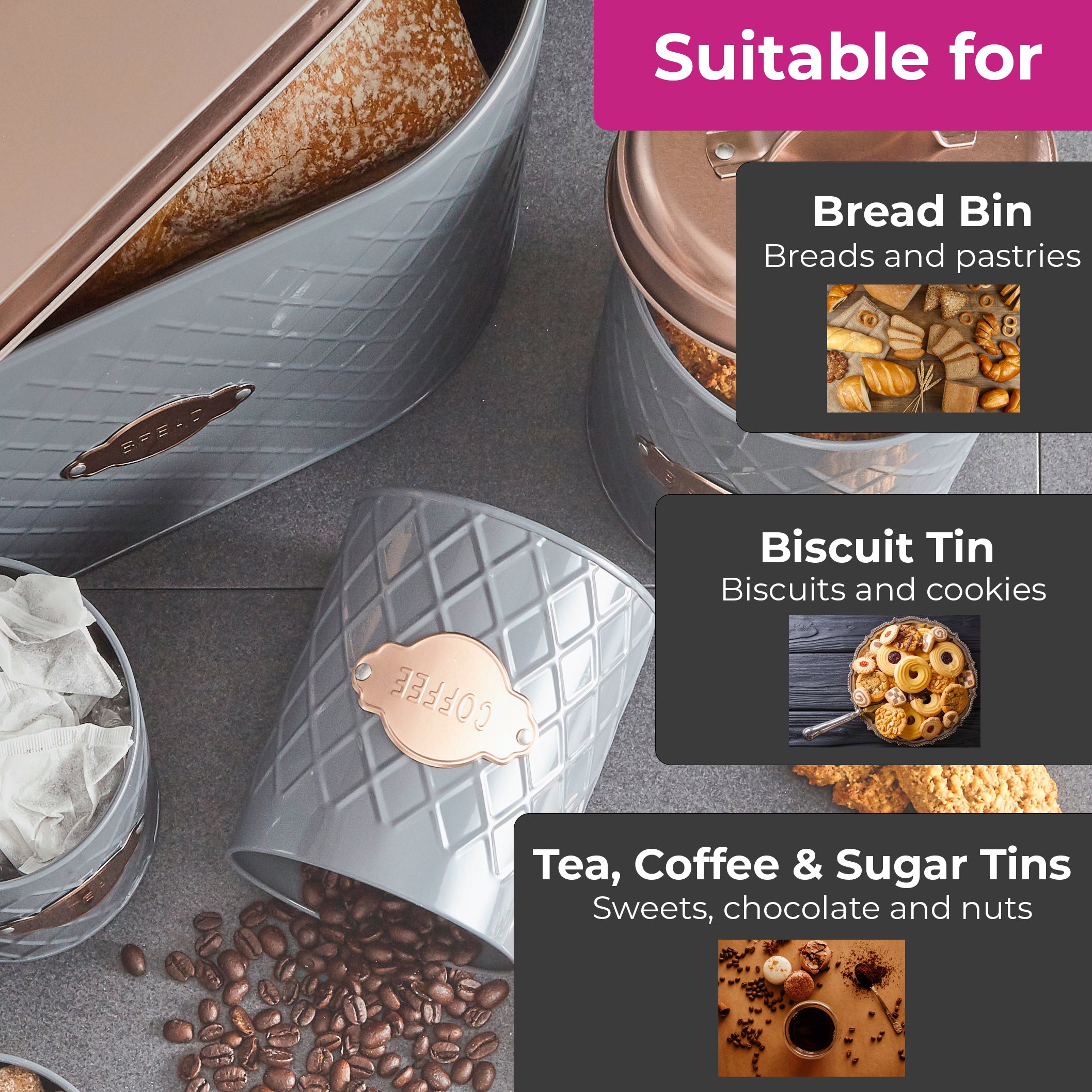 Neo Grey Embossed Piece Kitchen Canister Set – Neo Direct