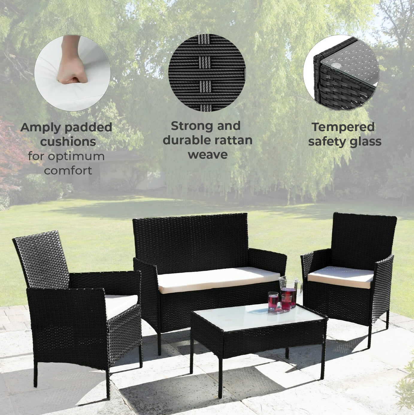 Neo Black Piece Rattan Outdoor Furniture Garden Sofa Set – Neo