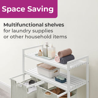 Neo White Laundry Basket Hamper With 2 Shelves