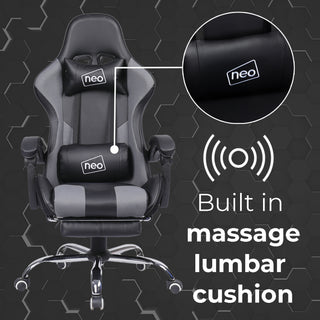 Neo Grey/Black Leather Gaming Chair with Massage Function