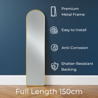 Neo Gold Full Length Mirror 40x150cm with Metal Frame HD Dressing Wall Mounted Free Standing Floor for Bedroom Hallway Living Room Wardrobe