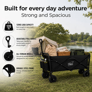 Neo Black Folding Wagon Garden Cart 140L 120kg