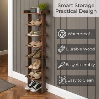 Neo Walnut 8 Tier Wooden Shoe Rack Slim