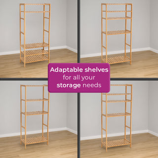 Neo Natural 5 Tier Bamboo Storage Shelf Shelves Rack Adjustable Multi-Purpose Rack Shoes Plants Bathroom Kitchen Hallway Room Organiser Unit