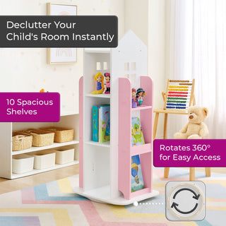 Neo Pink House Shaped 360° Rotating Kid's Freestanding Bookshelf