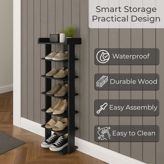 Neo Black 7 Tier Wooden Shoe Rack Slim