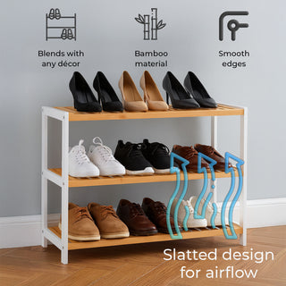 Neo White Natural 3-Tier Bamboo Shoe Rack Stand Natural Wooden Shoe Storage Shelf for Hallway Bedroom Bathroom