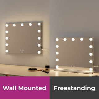 Neo Hollywood Vanity Touch Wall Mounted and Freestanding Mirror with 13 LED Bulbs