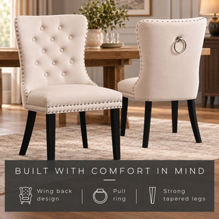 Neo Set of 2 Natural Studded Velvet Dining Chairs