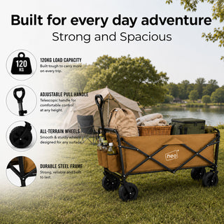 Neo Khaki Folding Wagon Garden Cart 140L 120kg