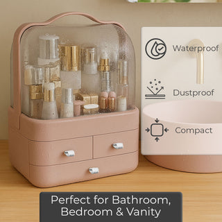 Neo Pink Acrylic Makeup Storage Organiser with Lid & Drawers