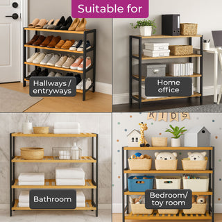 Neo Black Wood 4-Tier Bamboo Shoe Rack Wooden Shoe Storage Organiser Shelf for Hallway, Entrance Living Room