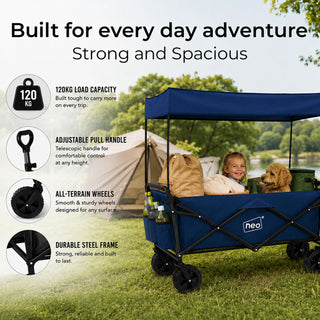 Neo Folding Wagon Canopy Garden Cart 110L 120kg - Navy