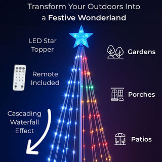 Neo 8ft White Waterfall LED Outdoor Christmas Tree Light Cascading Star Tree with 5m Lead Multi Function Modes Garden & Patio