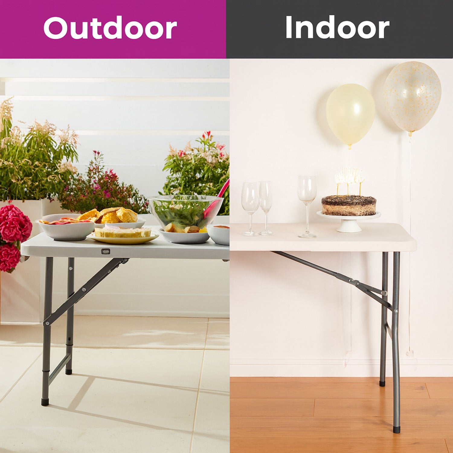 MoNiBloom 4Ft Foldable Plastic Dining Table – Portable Indoor/Outdoor Picnic Desk With Handle – 48x23.5x29 Inches