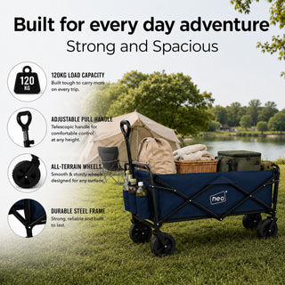 Neo Navy Folding Wagon Garden Cart 140L 120kg
