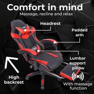 Neo Red/Black Massage Leather Gaming Chair With Footrest