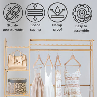 Neo Bamboo Rack Clothes with Storage Shelf Hanging Rail and Side Hooks