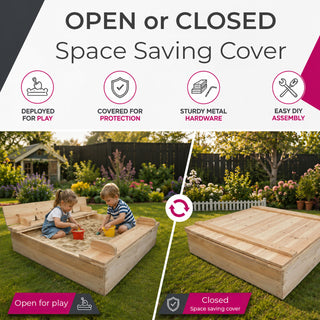 Neo Outdoor Wooden Kids Sandbox Sandpit Folding Bench Lid