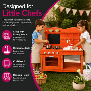 Neo Wooden Outdoor Mud Kitchen Kids Garden Play Double Sink