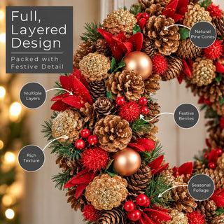 Neo 50cm Christmas Berries Baubles Pine Cone Wreath