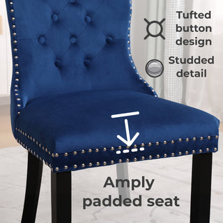 Neo Midnight Blue Studded Velvet Dining Chairs with Ring Knocker Detail