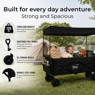 Neo Folding Wagon Canopy Garden Cart 110L 120kg - Black