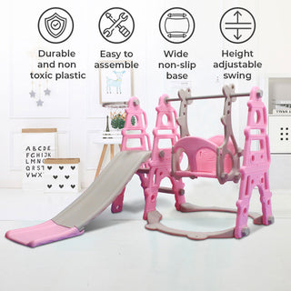 Neo 4-in-1 Pink Kids Playset Toddler Slide, Swing, Stairs and Hoop