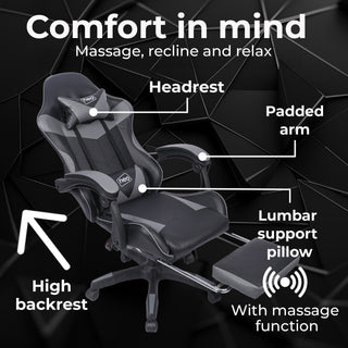 Neo Grey/Black Massage Leather Gaming Chair with Footrest