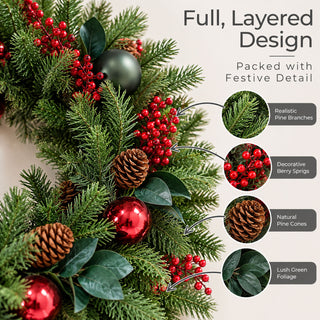 Neo Luxury Artificial Christmas Wreath Red Berries Baubles