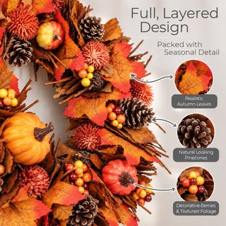 Neo Autumn Door Wall Wreath Pumpkins Berries 50 cm